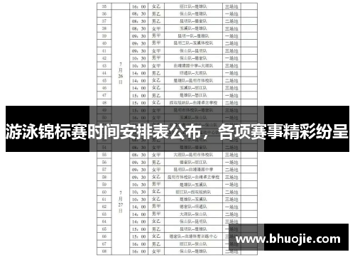 游泳锦标赛时间安排表公布，各项赛事精彩纷呈